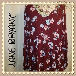 Lane Bryant Rust Colored Floral V-Neck Babydoll